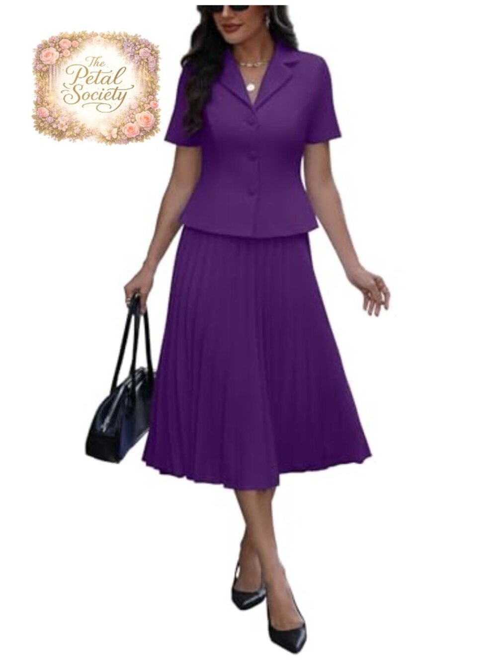 2 Piece Blazer Outfit Pleated Maxi Skirt Suit Set for Church Office